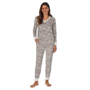 Cuddl Duds Velour Pajama Lounge Set Pockets Top Pants Soft Cozy Animal Leopard L